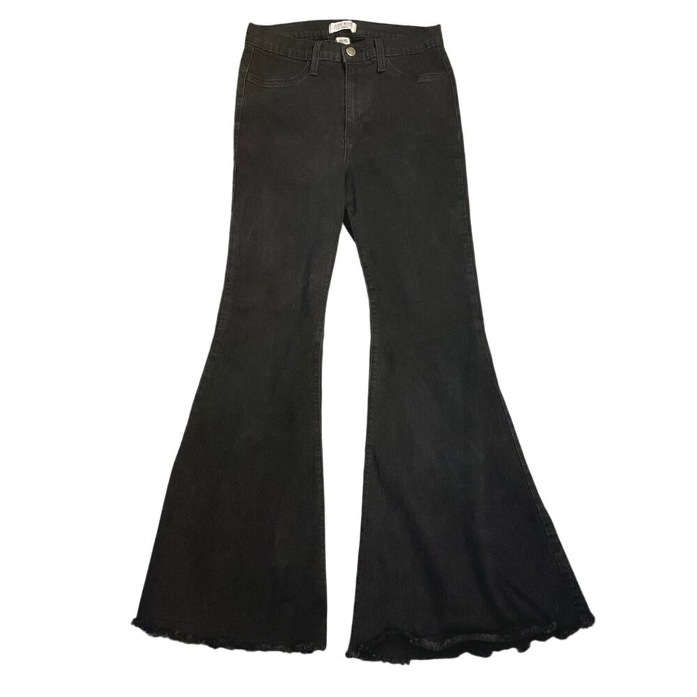 Judy Blue Super Flare Jeans Womens 11/30 Black High Rise Raw Hem Made USA - Picture 2 of 8